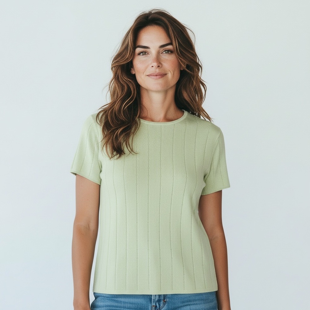Laura Scott Pale Green Short Sleeve Ribbed Knit Tee